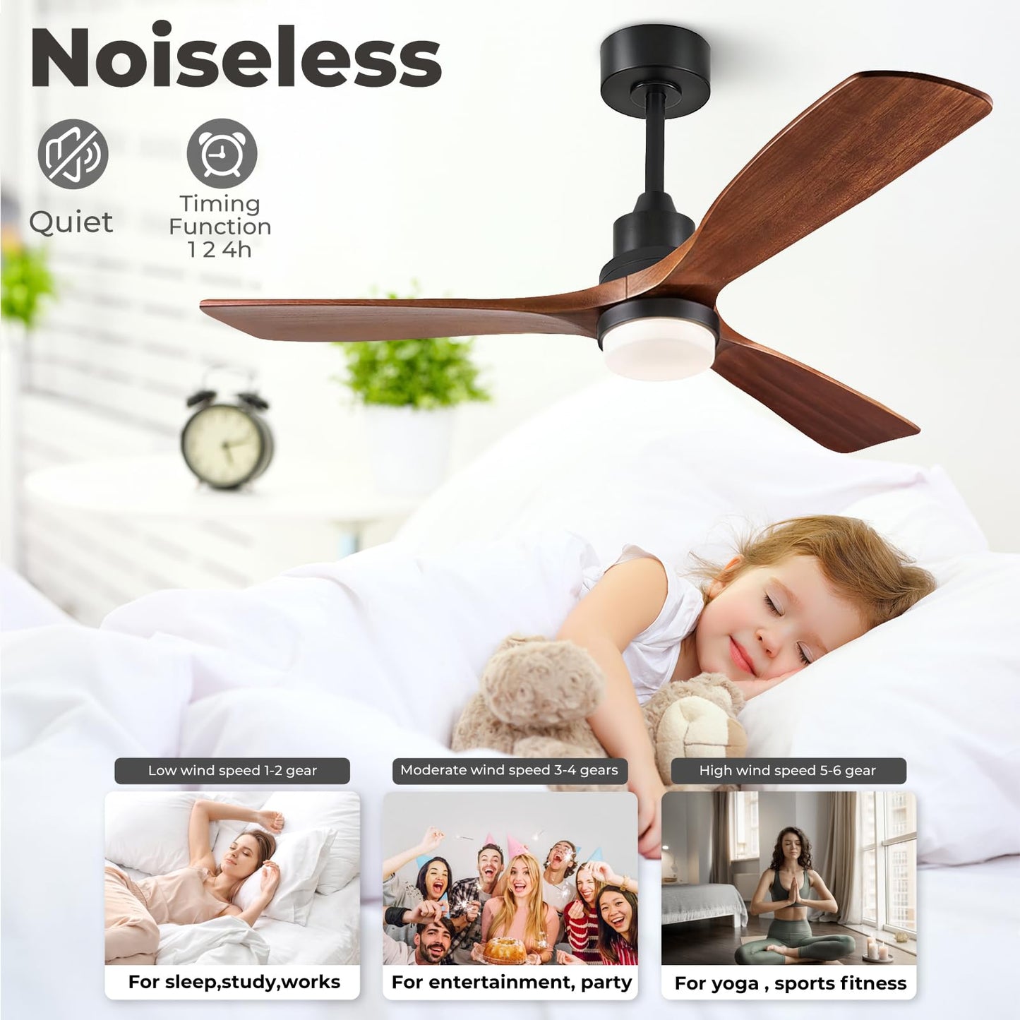 Ceiling Fans with Lights and Remote, 52 Inch Outdoor Ceiling Fan for Patios, 3 Wood Blades Smart Ceiling Fan with Lights,Works