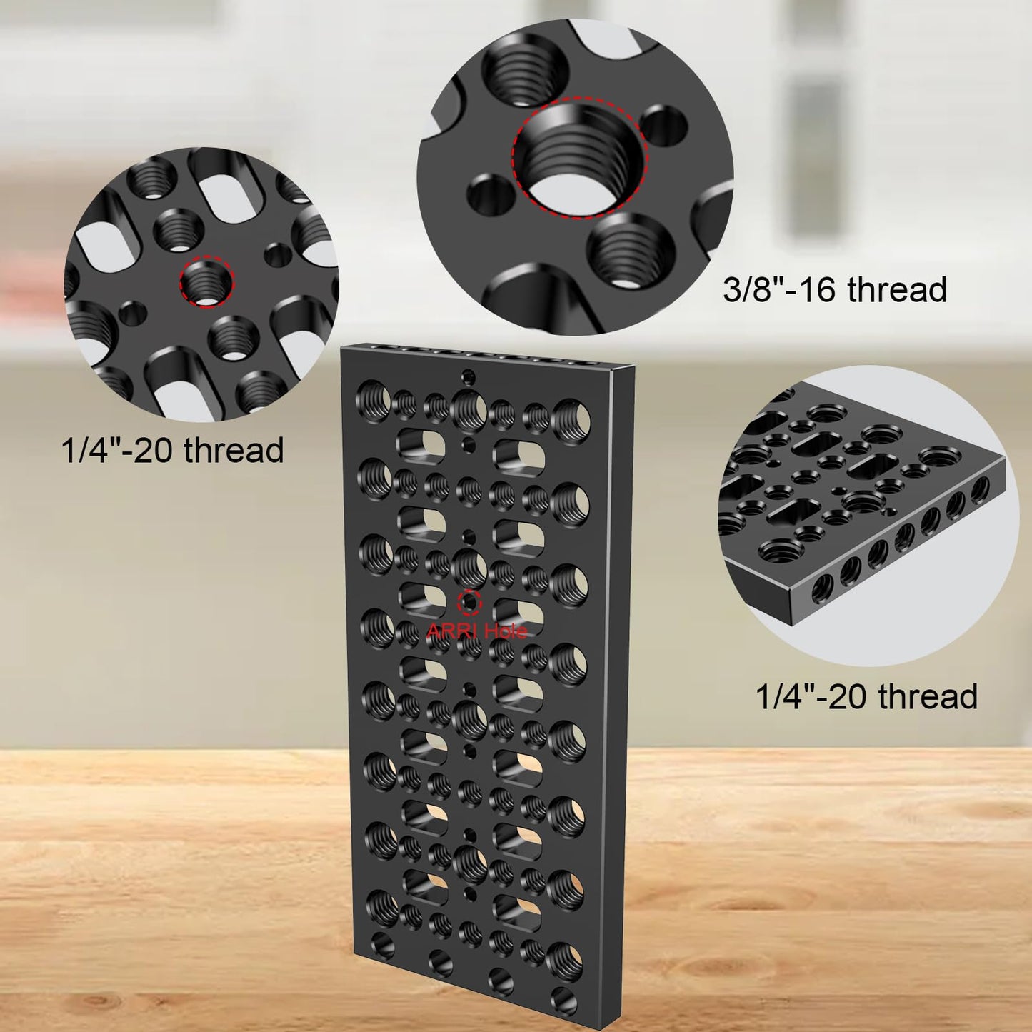 DINESK Multifunctional Camera Cheese Plate with 1/4"-20 3/8"-16 Threads,Cheese Mounting Plate for Railblocks,Rods and Various Other Camera DIY