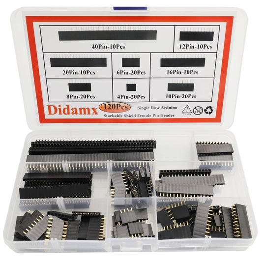 Didamx 120Pcs 2.54MM Single Row PCB Board Female Pin Header Socket Connector Strip for Arduino Prototype Shield