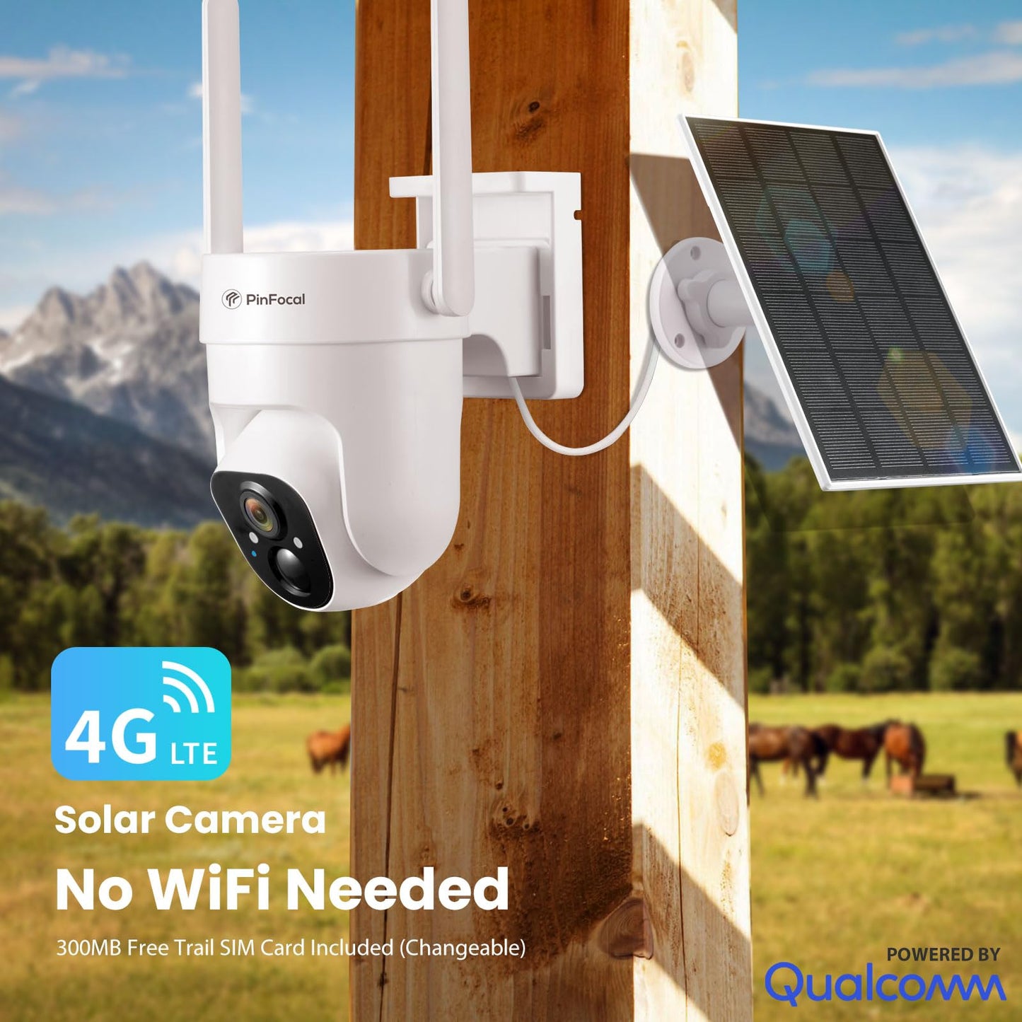 PinFocal 4G LTE Cellular Security Camera Wireless Outdoor, No WiFi Needed, 2K Color Night Vision, 360° View Pan/Tilt, 2 Way Talk, PIR Motion Sensor