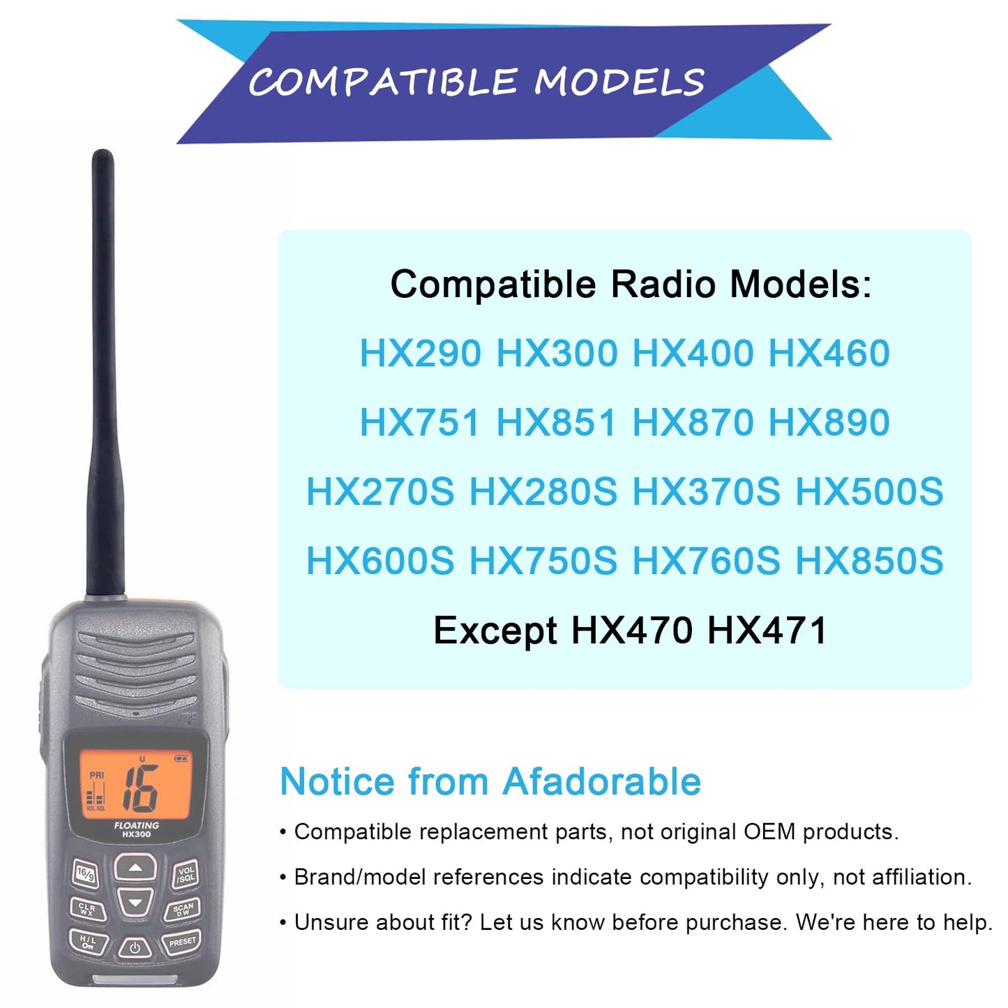 Afadorable 4Pcs CAT460 Marine VHF Antenna Fit for HX270S HX370S HX280S HX290 HX300 HX400 HX870 HX890 HX380 HX460 HX751 HX851 HX500S HX600S HX750S