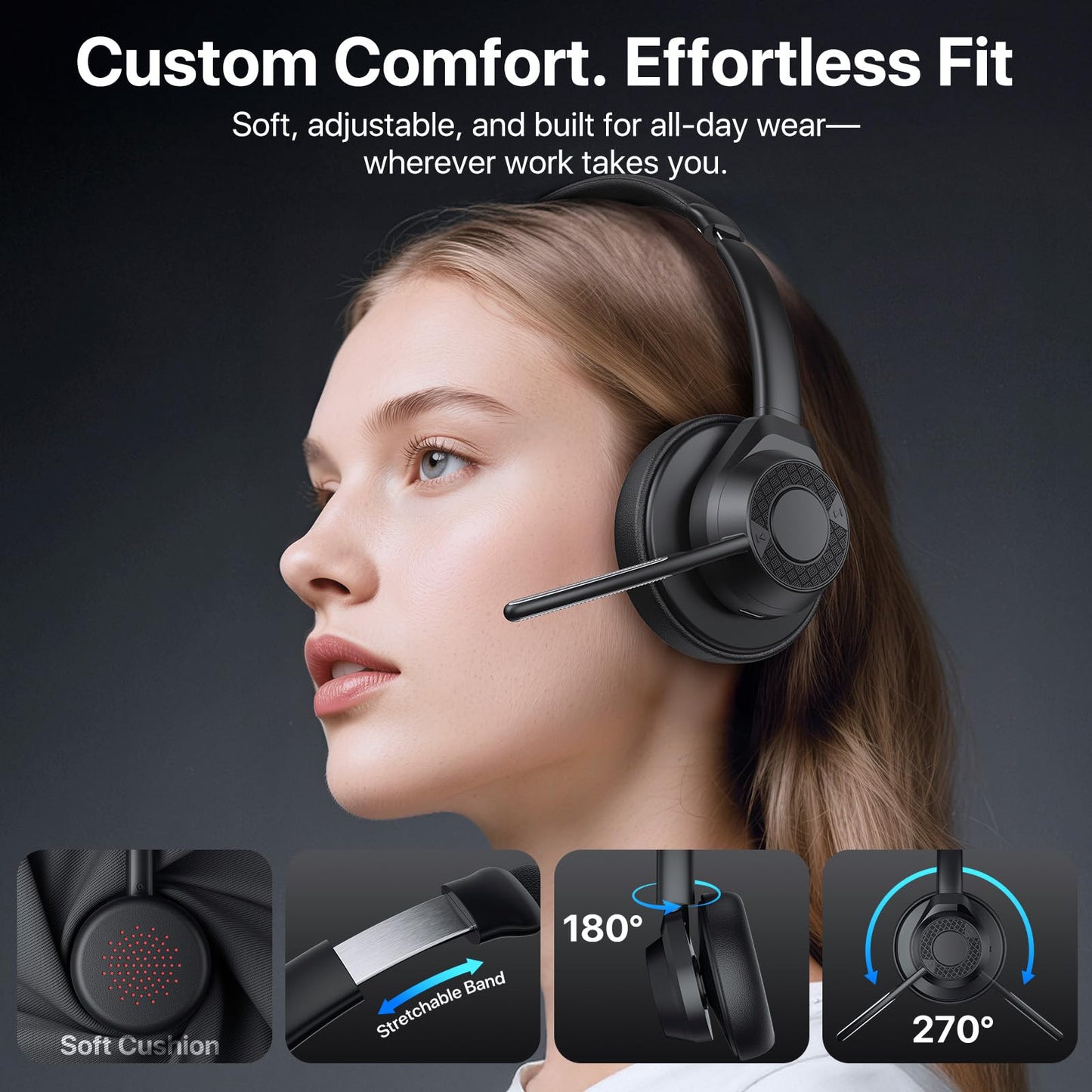 Bluetooth Headset, Wireless Bluetooth V5.4 Headphones with Microphone, Noise Canceling Multipoint Connect Wireless Headset with Mic…