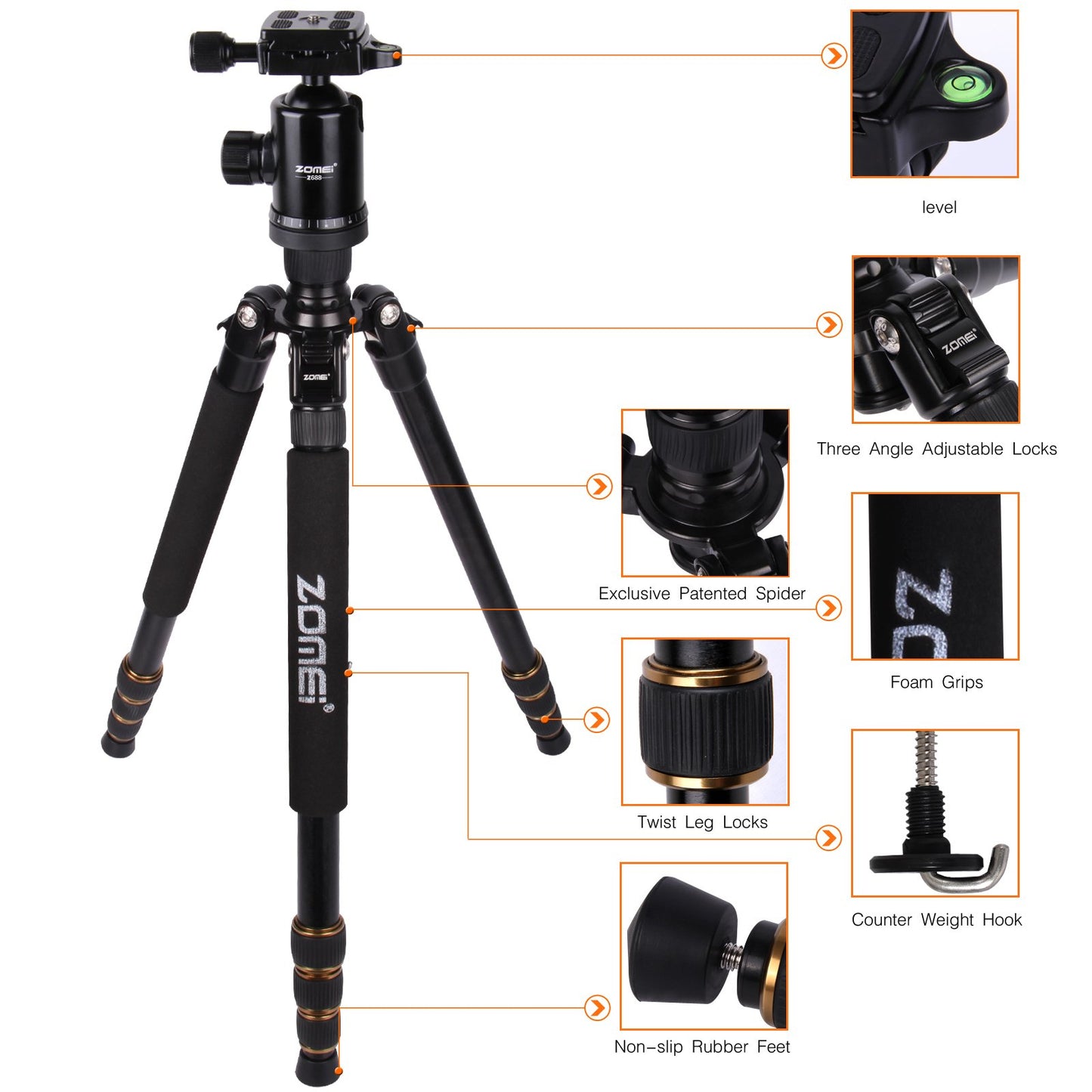 ZOMEI Z688 Tripod Magnesium Alloy Monopod Stand with Ball Head and Quick Release Plate for DSLR Camera