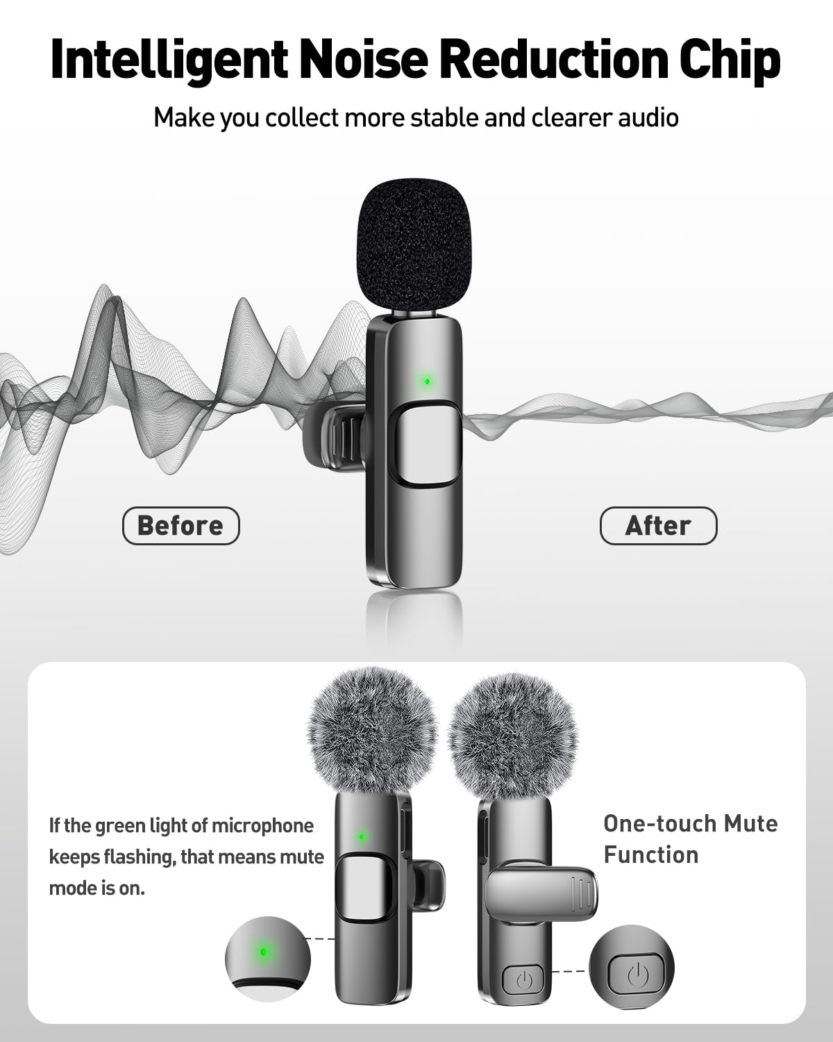 PoP voice USB C Mini Microphone for iPhone 16/15/14/Android, Wireless Lavalier Microphone with Noise Reduction, Lapel Lav Mic for Vlog YouTube TikTok