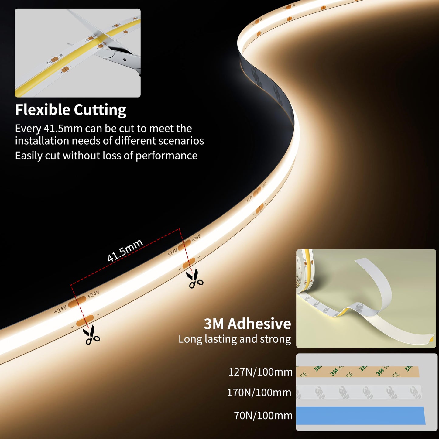 PAUTIX COB LED Strip Light 3780LEDs 24ft/7.5m Natural White 4000K,CRI90+ Super Bright High Lumen,Lead-Free Material 24V Flexible LED Tape,for