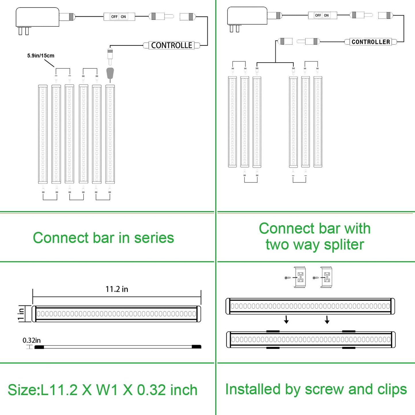AIBOO LED Under Counter Light Rigid Bar Kit, Plug in Corded 12V LED Under Cabinet Lighting Dimmable with Switch for Counter Shelf Showcase Display