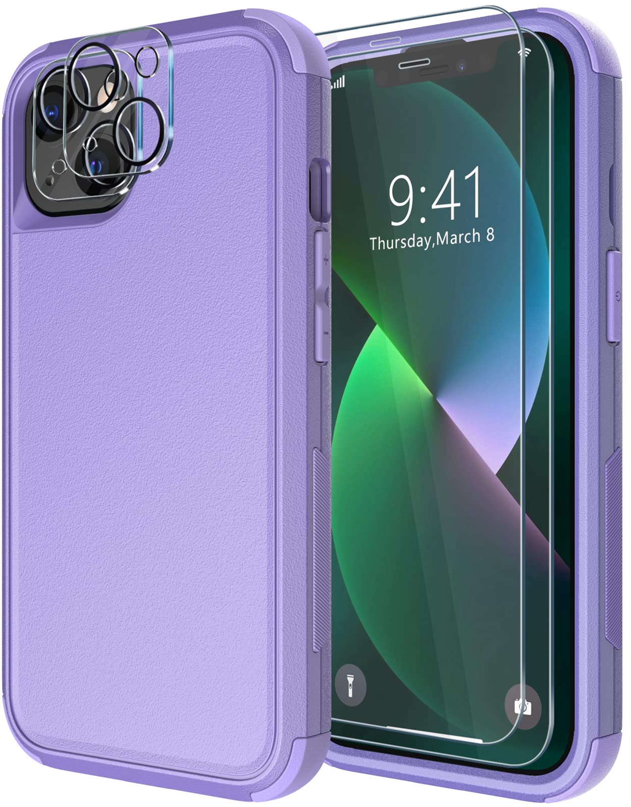 Diverbox for iPhone 13 Case [Shockproof] [Dropproof] [Tempered Glass Screen Protector + Camera Lens Protector],Heavy Duty Protection Phone Case Cover