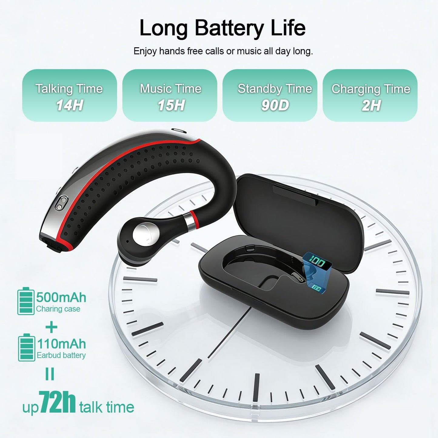 Bypeanis Bluetooth Headset, Wireless Bluetooth Earpiece with 500mAh Charging Case for Hands-Free Ultralight Headphones V5.3 with Microphone for iOS