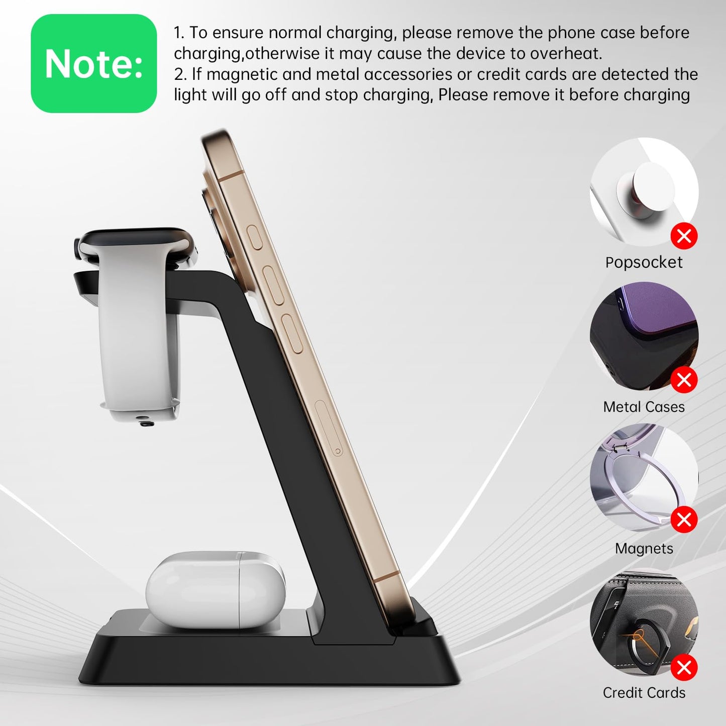 2026 3 in 1 Charging Station Fast Charging for iPhone,Wireless Charger for iPhone 17 16e 16 15 14 13 12 11 X Pro Max & Apple Watch - Wireless Charging