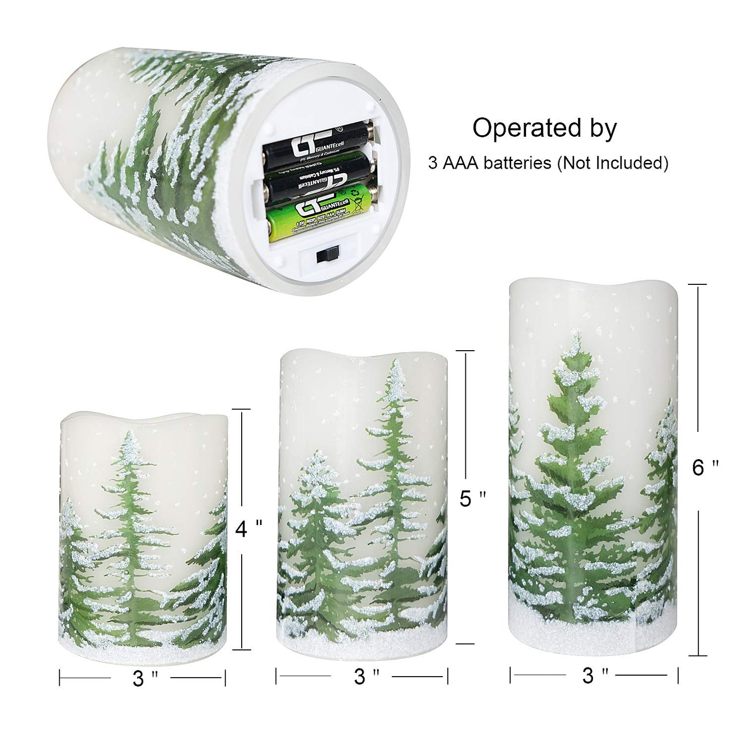 DRomance Christmas Flameless Candles with 6 Hour Timer, 3 Pack Real Wax LED Pillar Candles Warm Light Flickering Holiday Decor(Green Christmas Tree, 3