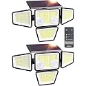 Ensenior Motion Sensor Outdoor Solar Lights,4-Head Security Flood Lights,2P