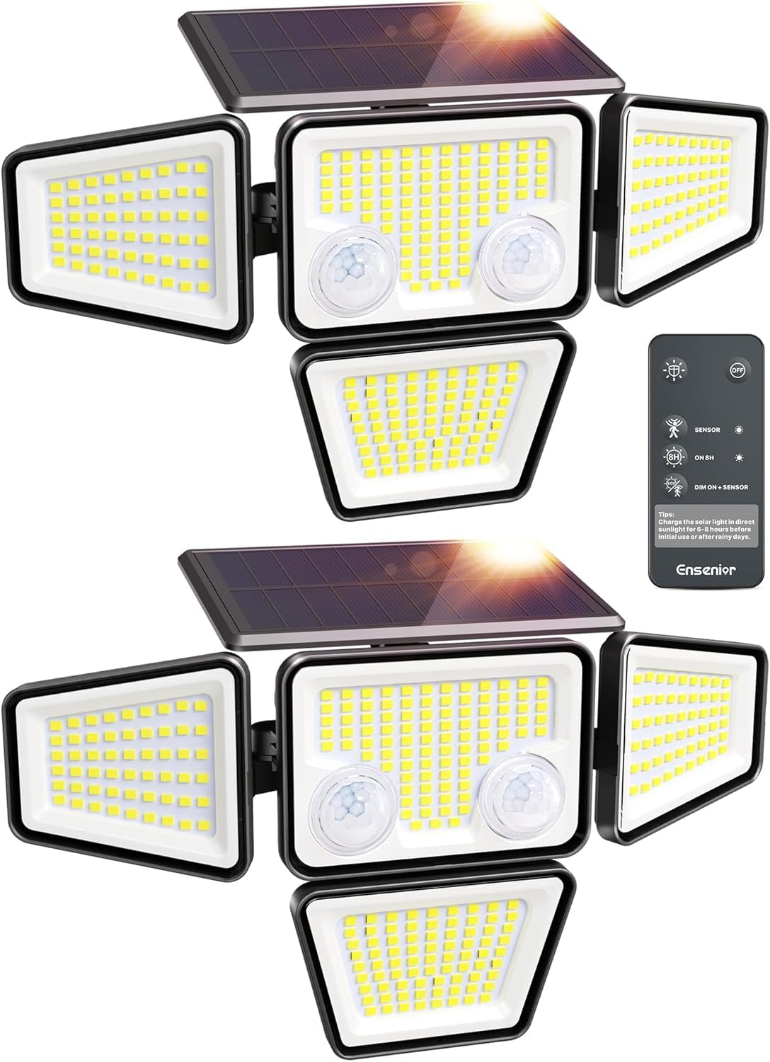 Ensenior Motion Sensor Outdoor Solar Lights,4-Head Security Flood Lights,2P