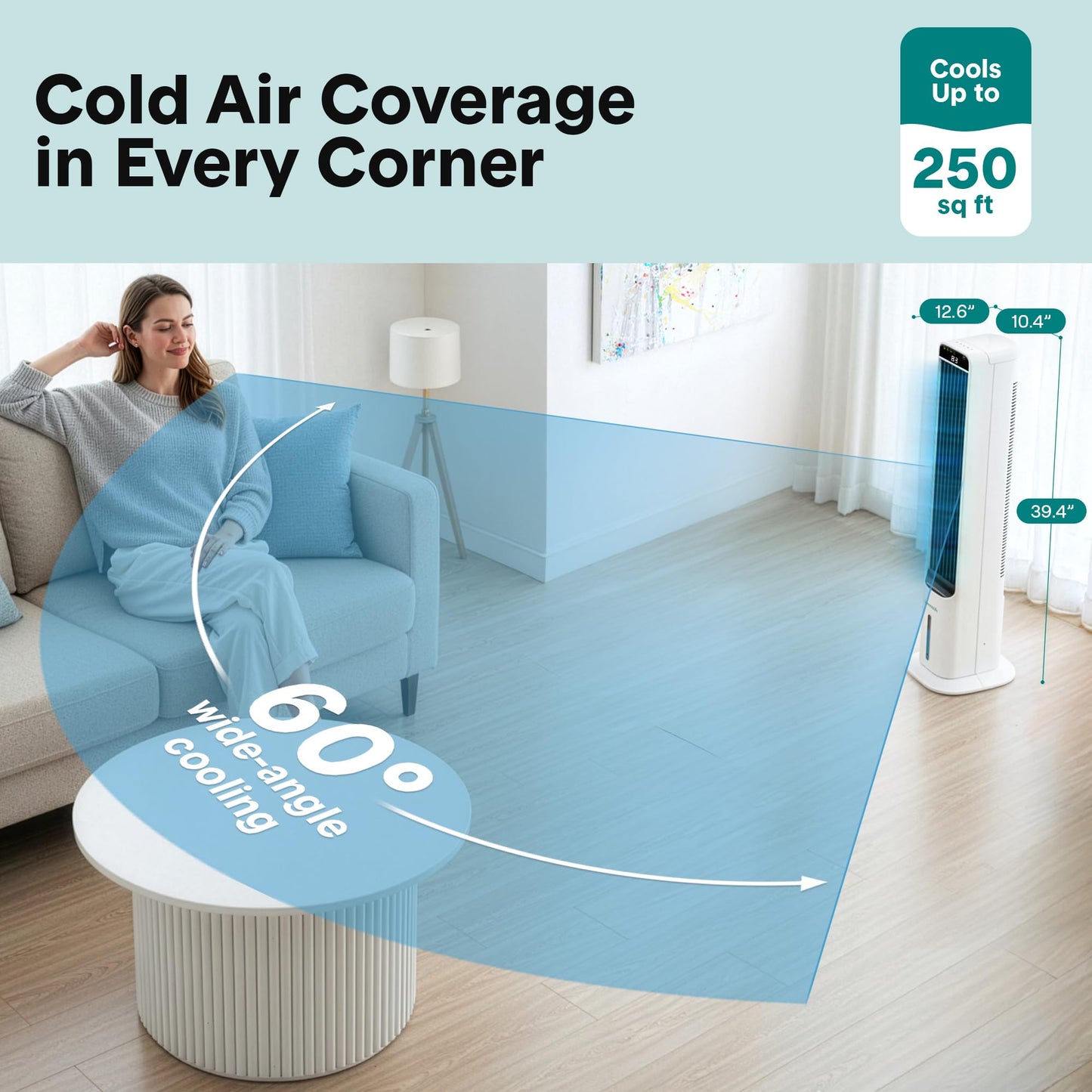 SereneLife Evaporative Air Cooler Tower with Remote, 5L Tank, 4 Ice Boxes, 3 Speeds, Quiet Standing Cooler with Oscillation for Home, Office or