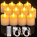Yme Rechargeable LED Tea Lights, 12pcs Battery Operated Flameless Fake Votive Candles Flickering with Remote Timer for Christmas Halloween Decorations
