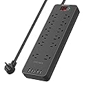 Surge Protector Power Strip - SUREANCE 12 Outlets Surge Protector Outlet Extender with 5 USB Ports, 6FT Flat Plug Extension Cord, 2100J, Mountable
