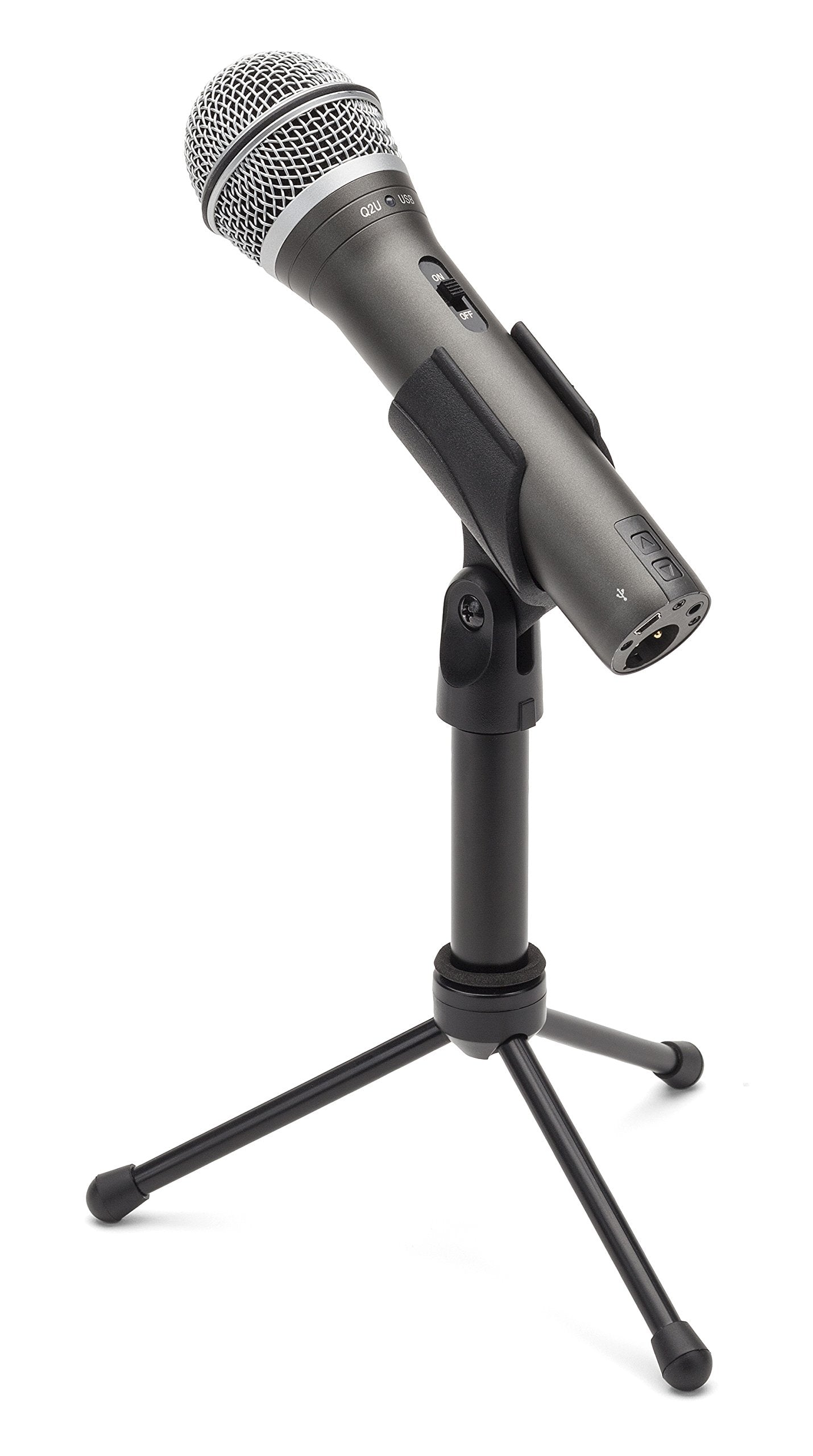 SAMSON Technologies Q2U USB/XLR Dynamic Microphone Recording and Podcasting Pack (Includes Mic Clip, Desktop Stand, Windscreen and Cables), Silver