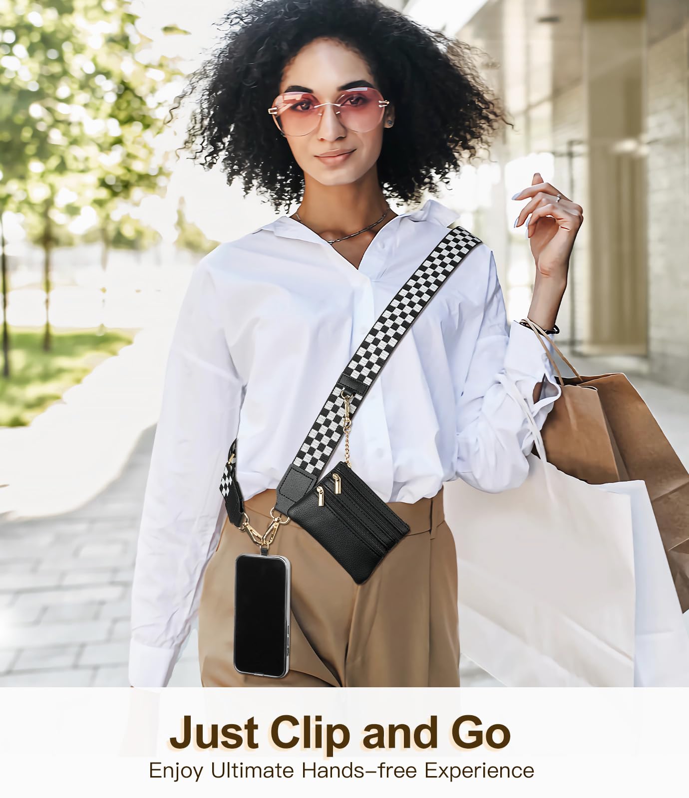 TiMOVO Clip and Go Phone Strap Crossbody with Leather Wallet, Adjustable Anti-Theft Phone Lanyard with Zippered Pouch, Universal Cell Phone Neck