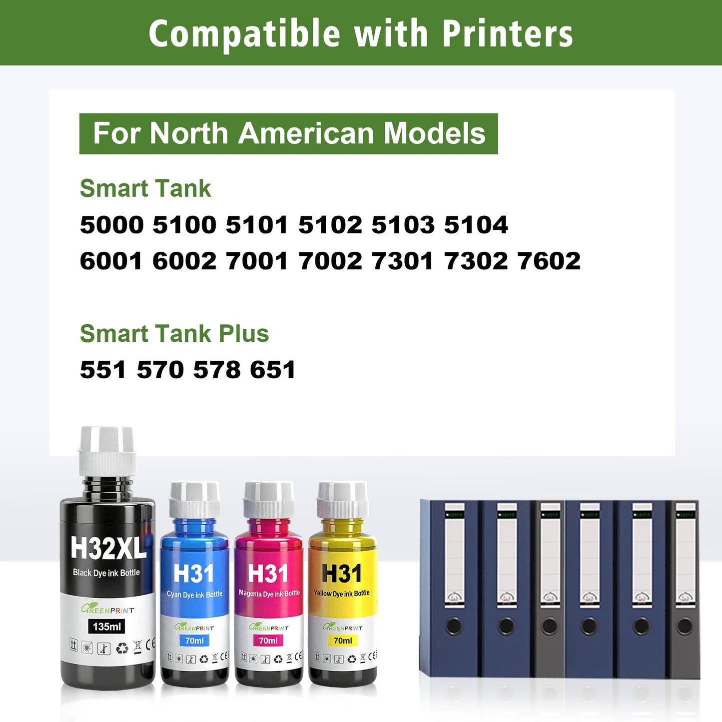 GREENPRINT 31 32XL Compatible Ink Bottle 6000 Page Black, 8000 Page CMY for Smart Tank 5000 5100 5101 5102 5103 5104 6001 6002 7001 7002 7301 7302