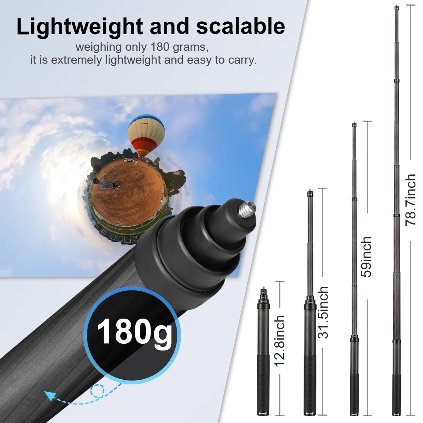 2-Meter/6.5-Foot Retractable Carbon Fiber Invisible Selfie Stick for Insta360 ONE X5 X4 X3 R RS X Insta 360 GO 2 3,for Go Pro Max Hero 13 12 11 10 9 8