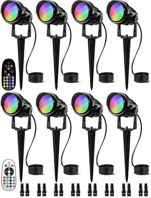 SUNVIE RGBW Color Changing Landscape Lights Low Voltage LED Landscape Lighting Remote Control Spotlight Waterproof Garden Yard Halloween Christmas