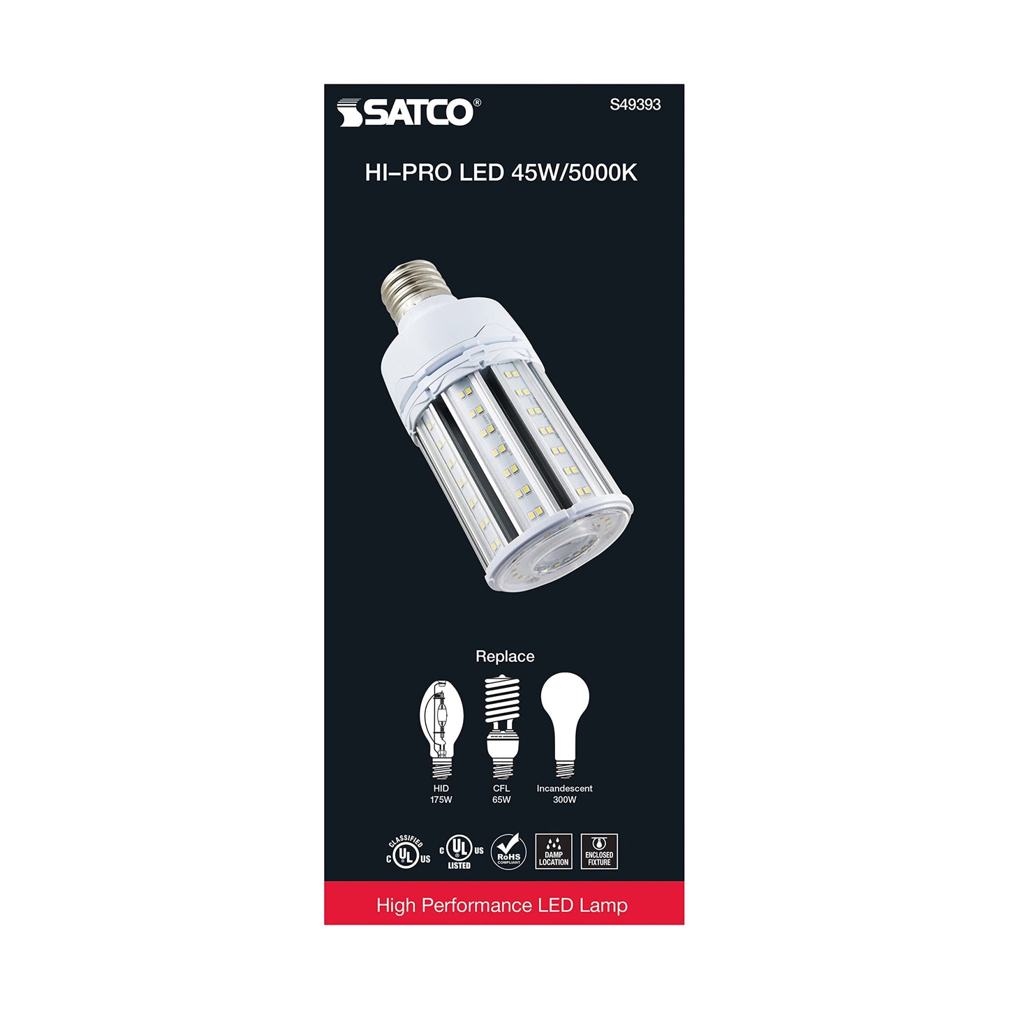 Satco S49393 LED Corncob Light Bulb, Mogul Extended Base, 45W, 35000 Hour Rating, 6210L, Natural Light