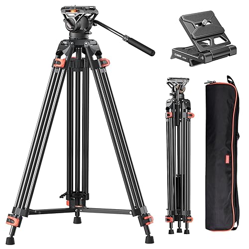 COMAN 74" Camera Tripod, Heavy Duty Video Tripod for Camera with Fluid Head and Aluminium Alloy Max Load 22.04 lbs/ 10KG for Canon Nikon DSLR