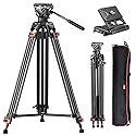 COMAN 74" Camera Tripod, Heavy Duty Video Tripod for Camera with Fluid Head and Aluminium Alloy Max Load 22.04 lbs/ 10KG for Canon Nikon DSLR