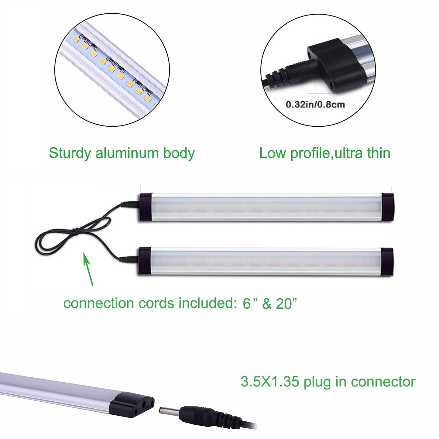 AIBOO LED Under Counter Light Rigid Bar Kit, Plug in Corded 12V LED Under Cabinet Lighting Dimmable with Switch for Counter Shelf Showcase Display