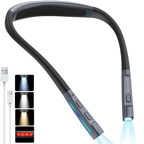 TROND LED Neck Reading Light, 3 Color 3 Brightness Book Light for Reading in Bed, 1000mAh Rechargeable Lamp, Flexible Arm with Outdoor Warning Lamp