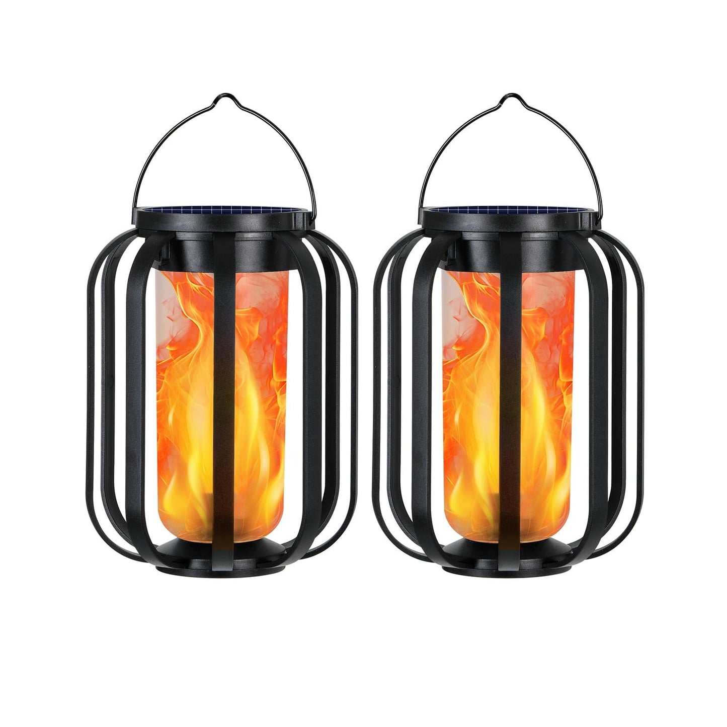 Solar Lantern Outdoor Lights, 2 Pack Waterproof Solar Powered Lanterns with Flickering Flame, Hanging Lantern Decorative for Outside, Solar Powered