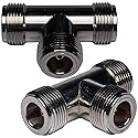 CESS N-Type Female 3-Way Coax T Splitter Adapter, Nickel, 2 Pack