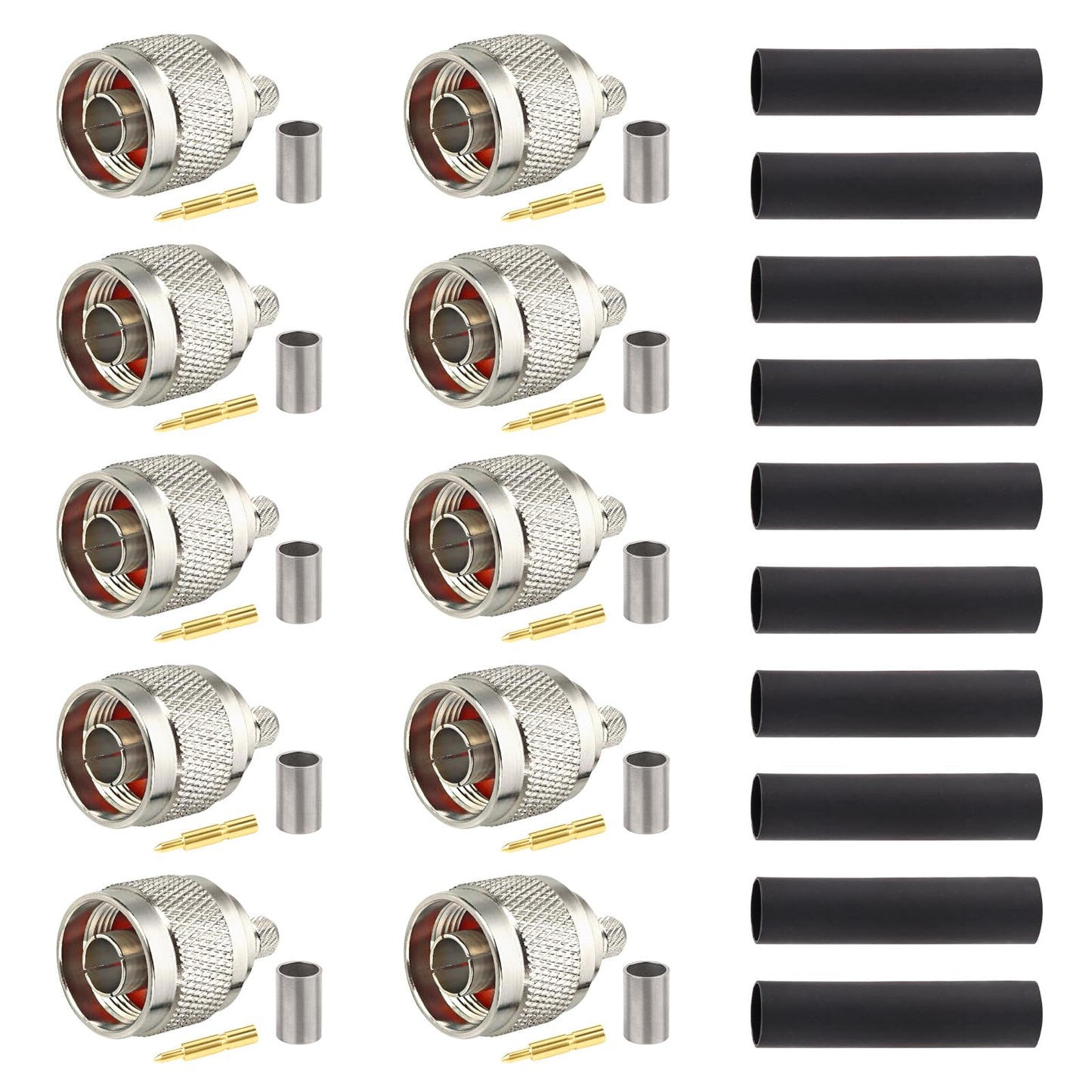 XRDS -RF RG8X N Male-Plug Crimp Connector 10PCS, N Male Crimp Connector for RG8X, LMR240, CNT240, KMR240, Mini8, 4D-FB, Belden9258 Coaxial Cables, RF