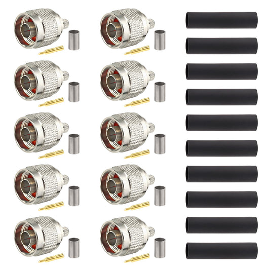 XRDS -RF RG8X N Male-Plug Crimp Connector 10PCS, N Male Crimp Connector for RG8X, LMR240, CNT240, KMR240, Mini8, 4D-FB, Belden9258 Coaxial Cables, RF