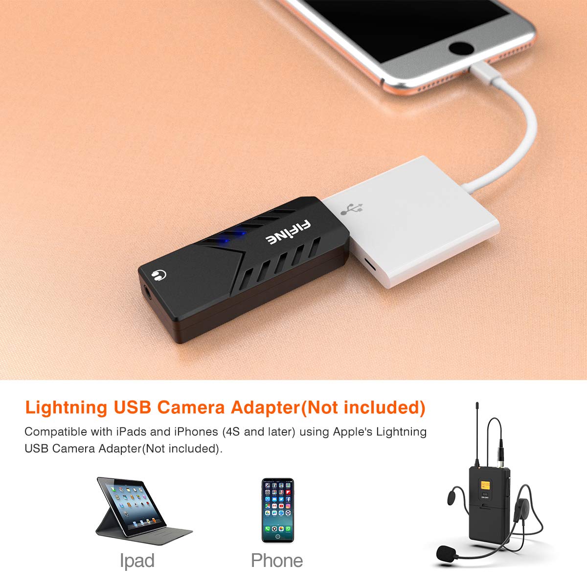 FIFINE Wireless Microphones for Computer, USB Wireless Microphone System for PC and Mac, Headset UHF System with USB Receiver,Transmitter, Headset and