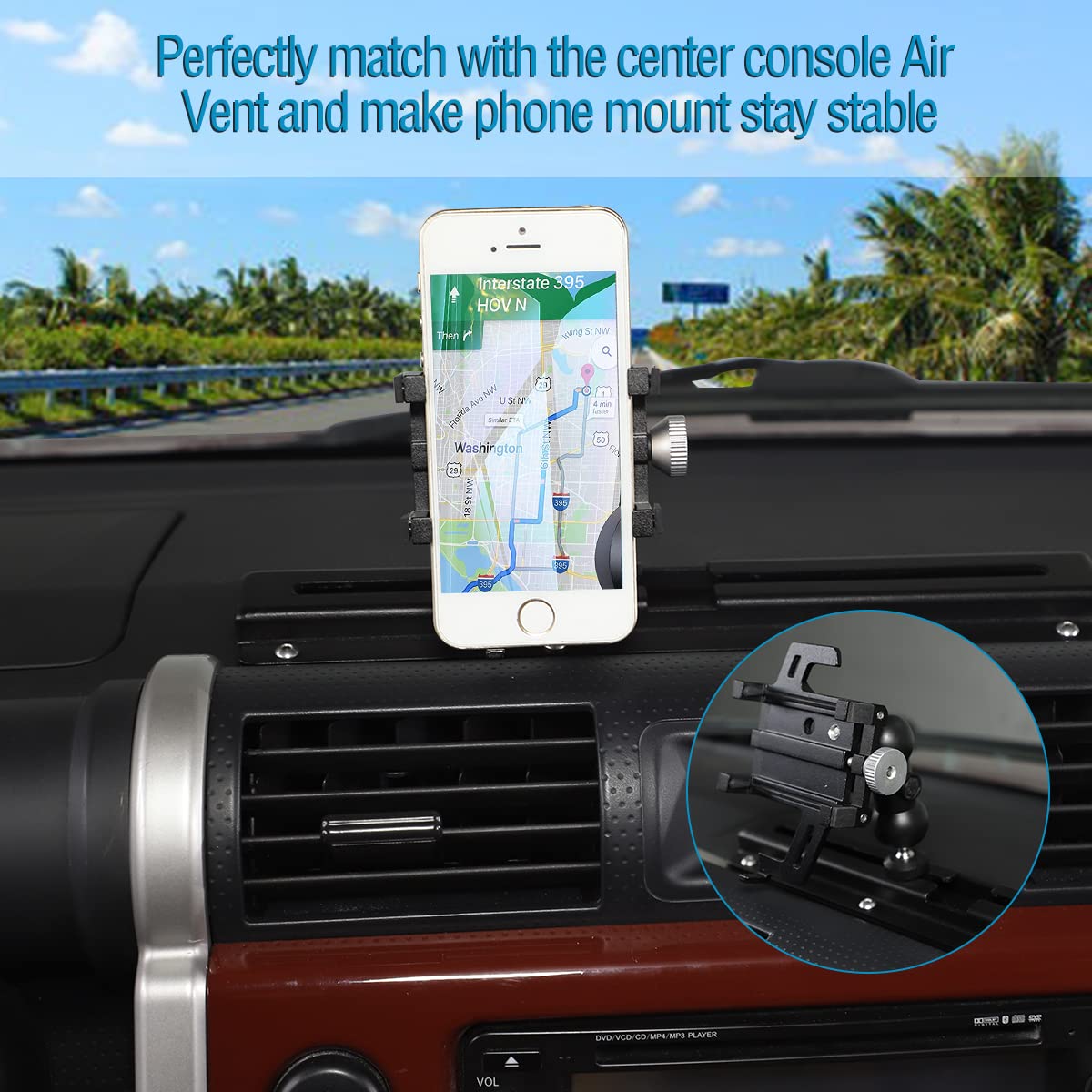Car Phone Mount Compatible with Toyota FJ Cruiser 2007-2021, Phone Holder for Dashboard Hands Free Track Cradle, Car Dash Mount Cell Phone Stand