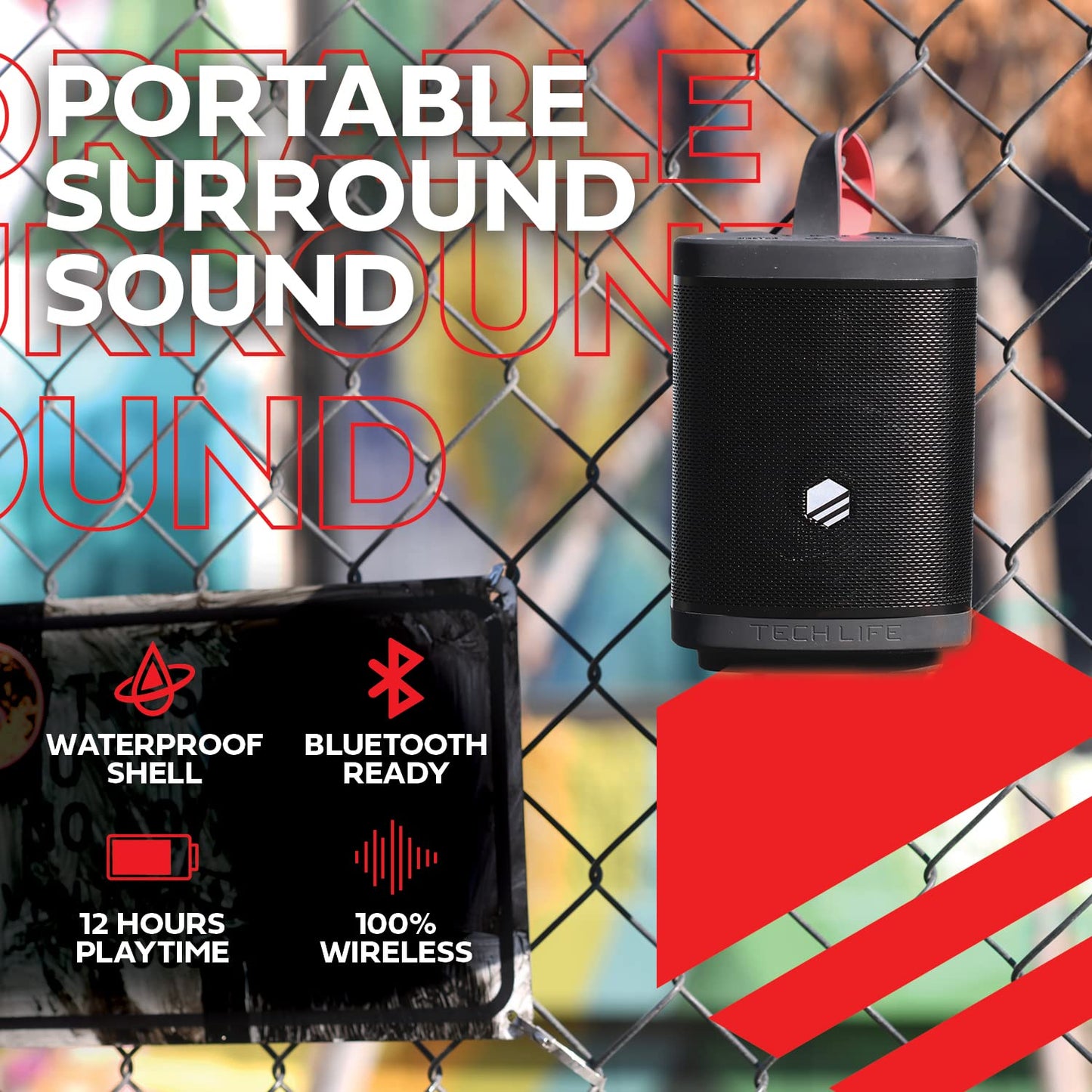 Tech-Life Boss- Premium Portable Bluetooth Speaker - Waterproof Outdoor Party Speaker w/Amazing Sound, Heavy Bass, No Distortion, 12hr Batt- Pair 100
