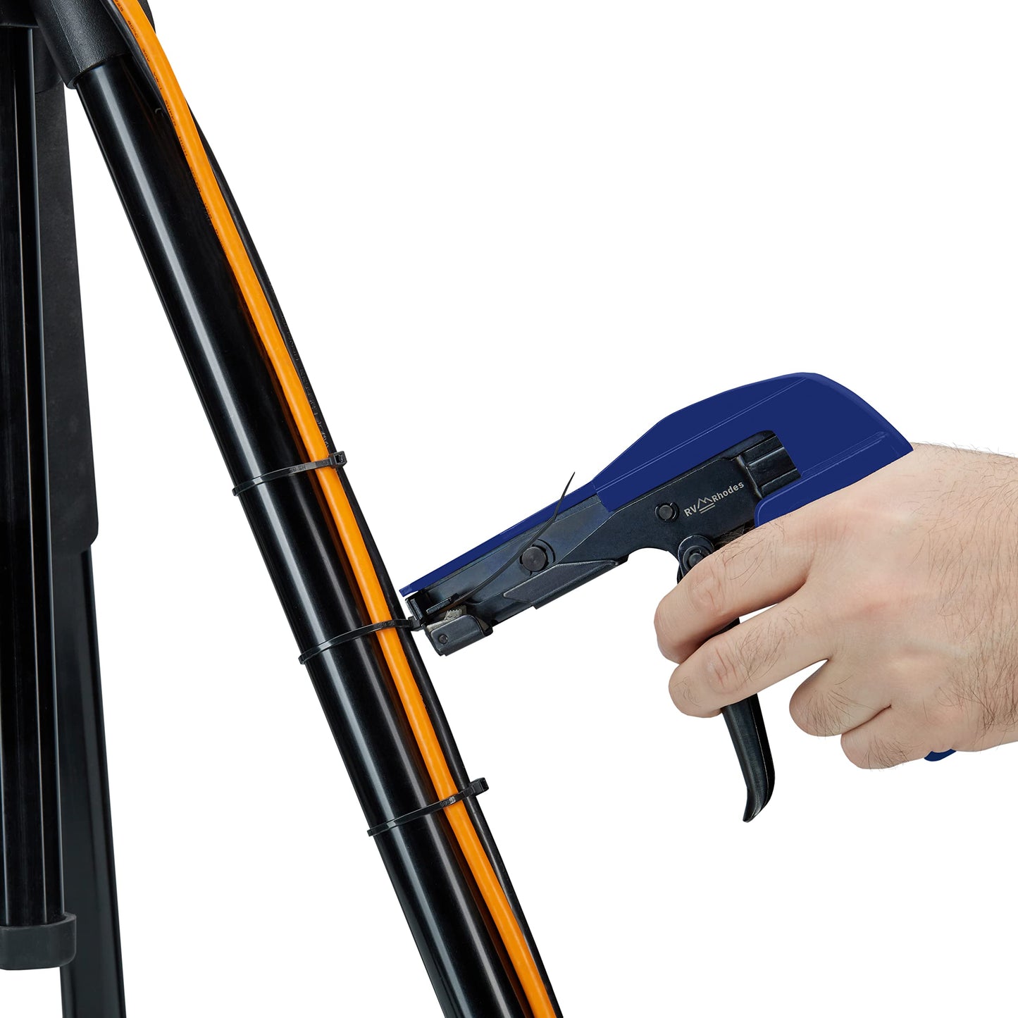 RV RHODES 42709 Zip Tie Gun/Cable Tie Install Tool, Adjustable Tension with Built-In Cutter, for Nylon Ties up to 1/4”- Blue