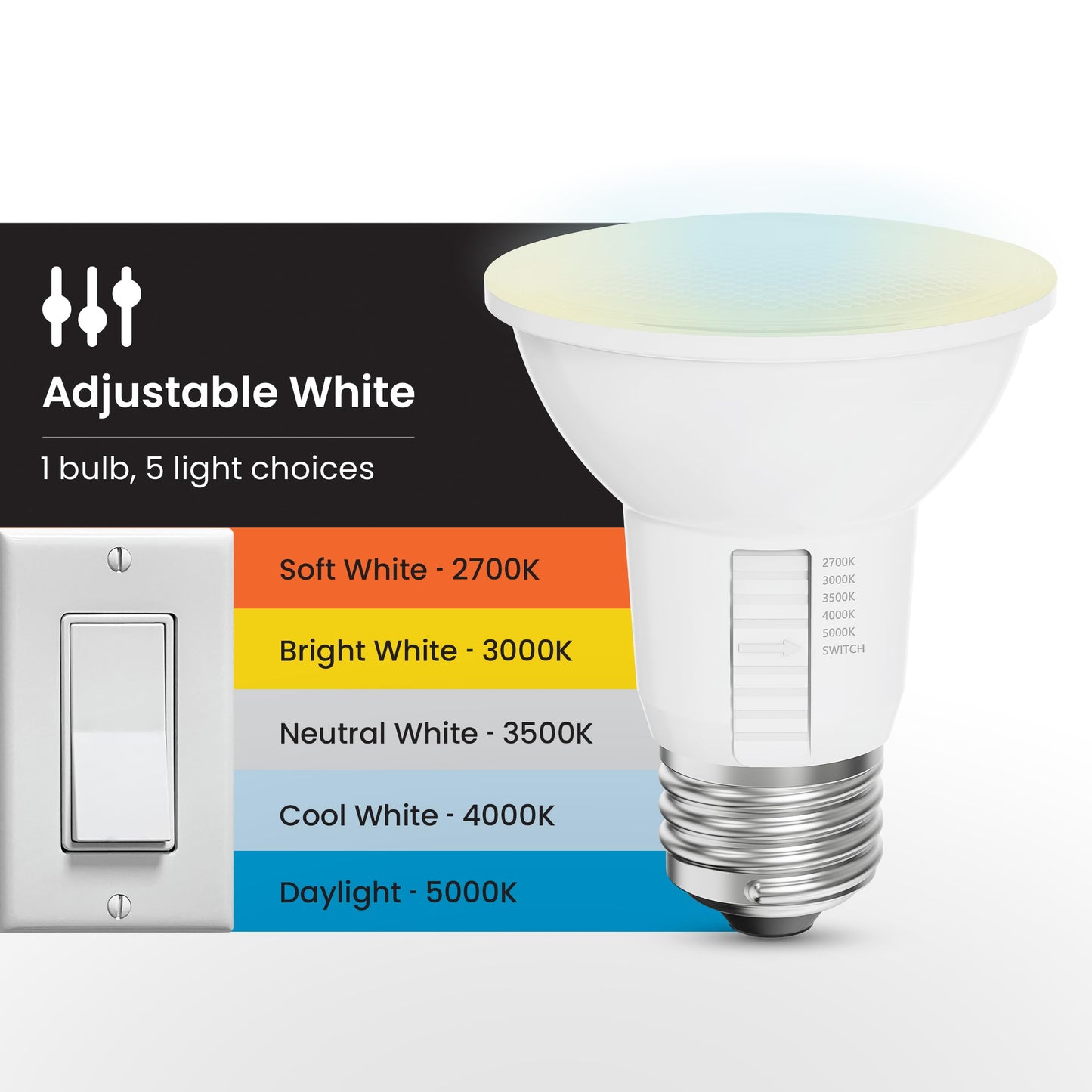 Feit Electric PAR20 LED Light Bulb, 50W Eq, 5CCT 6Way, 2 Pack
