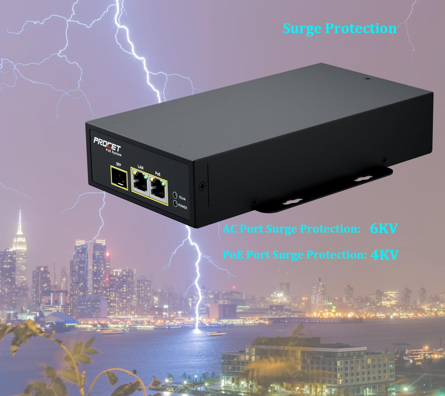 PROCET SFP Fiber PoE Injector PoE++ up to 95W Gigabit Uplink Support, Wide Temp -40? to 149? for PTZ AI Camera, Sisco Access Point, Small Cell, Smart