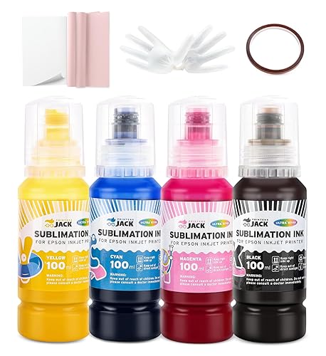Printers Jack Sublimation Ink & 150 Sheet Sublimation Paper 8.5x11’’ 120G, Heat Tape Compatible for Inkjet Printer ET-2800 ET-15000 ET-2803 ET-2760