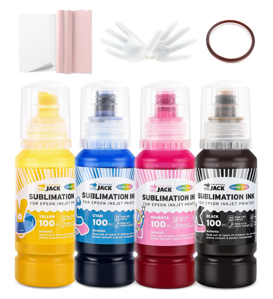 Printers Jack Sublimation Ink & 150 Sheet Sublimation Paper 8.5x11’’ 120G, Heat Tape Compatible for Inkjet Printer ET-2800 ET-15000 ET-2803 ET-2760