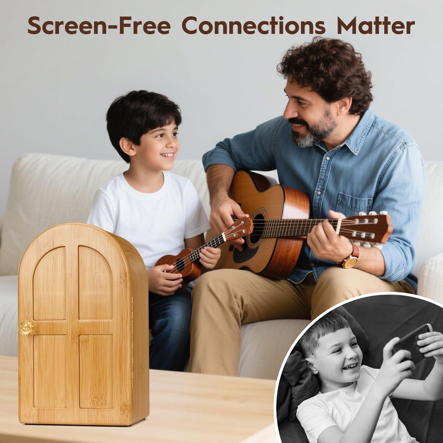 Premium Cell Phone Box for Family Time,Bamboo Cell Phone Jail with Charging Holes,Hold 6 Phones,Help Kids Adults Focus Back