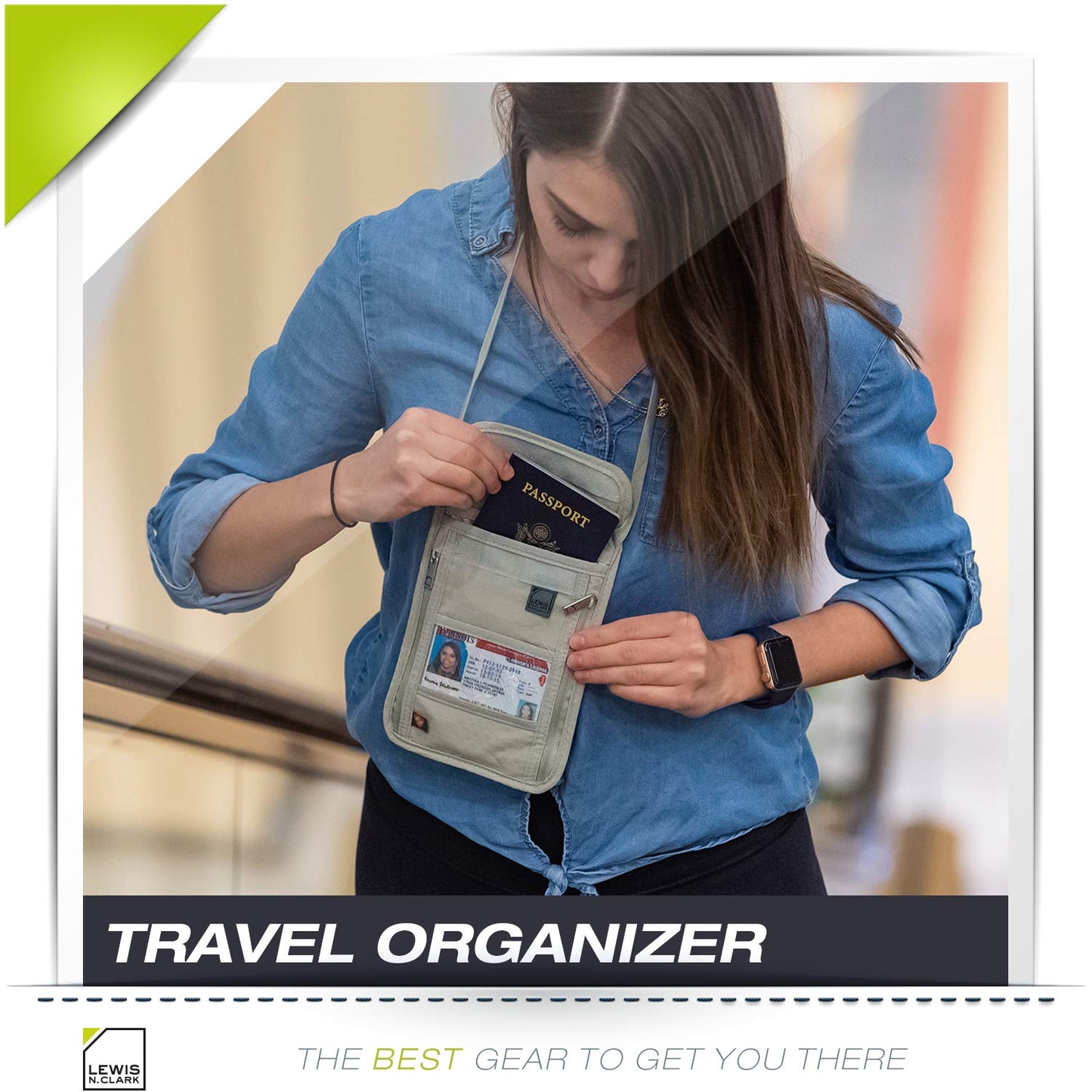 Lewis N. Clark RFID Blocking Stash Neck Wallet, Travel Pouch + Passport Holder for Women & Men, Taupe, One Size