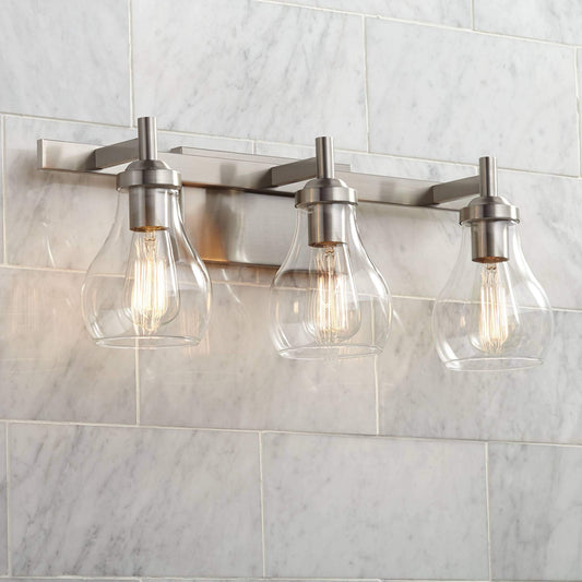 Possini Euro Design Danvers Modern Wall Mount Light Brushed Nickel Silver Hardwired 21" Wide 3-Light Fixture Clear Glass Globe Shade for Bathroom