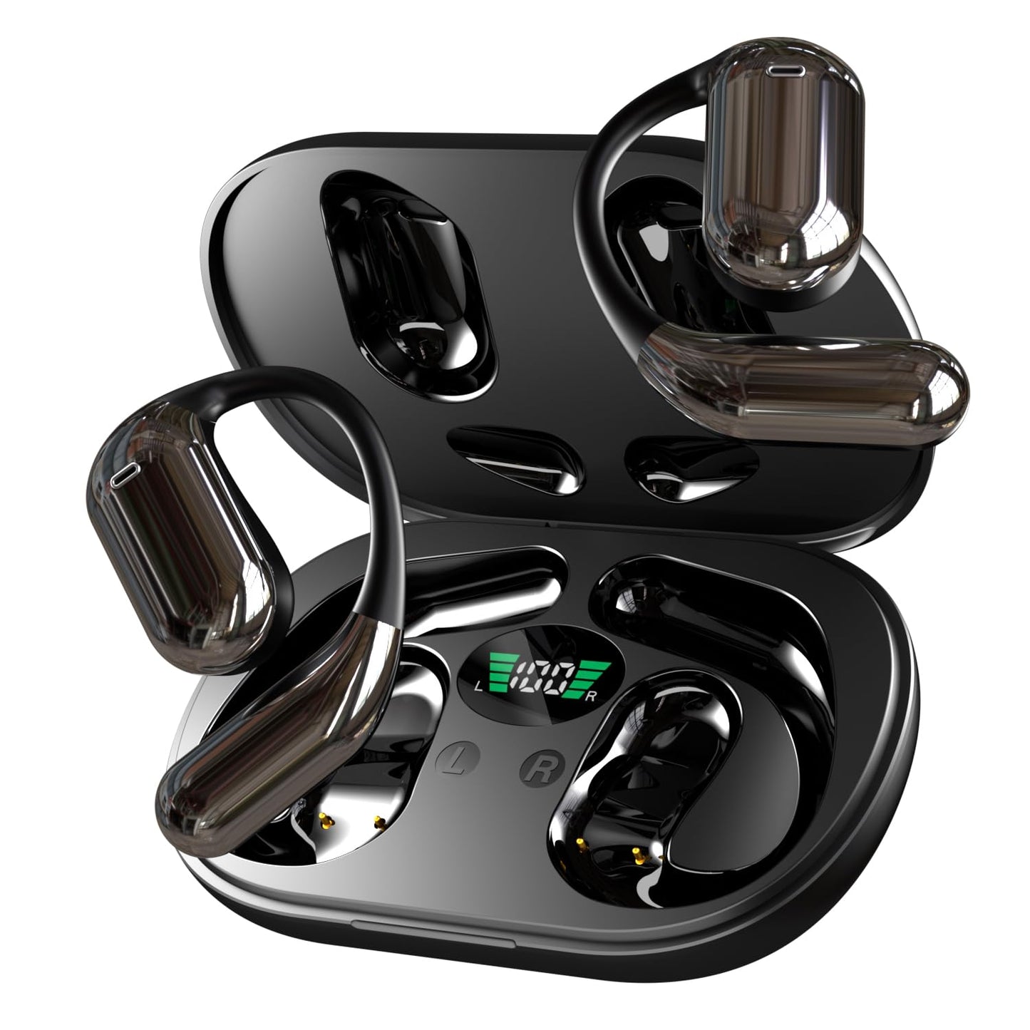 Hsility Wireless Earbuds Bluetooth Earbuds Built-in Mic with Ear Hooks 50H Playtime Ear Buds LED Display Charging Case Waterproof Design for Running…