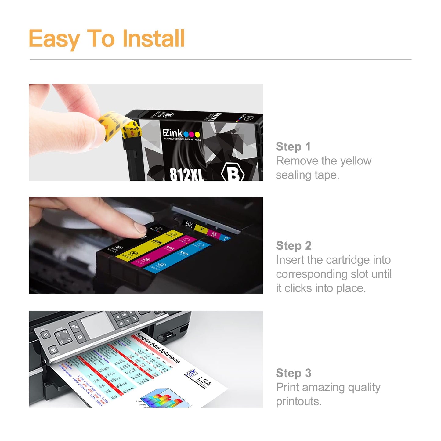 E-Z Ink (TM Remanufactured Ink Cartridge Replacement for Epson 812XL 812 T812XL T812 to use with Workforce Pro WF-7820 WF-7840 Workforce EC-C7000