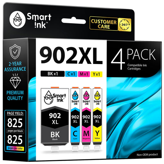 Smart Ink Compatible Ink Cartridge Replacement for HP 902 XL 902XL (4 Combo Pack) to use with Officejet Pro 6978 6968 6974 6975 6960 Officejet 6951