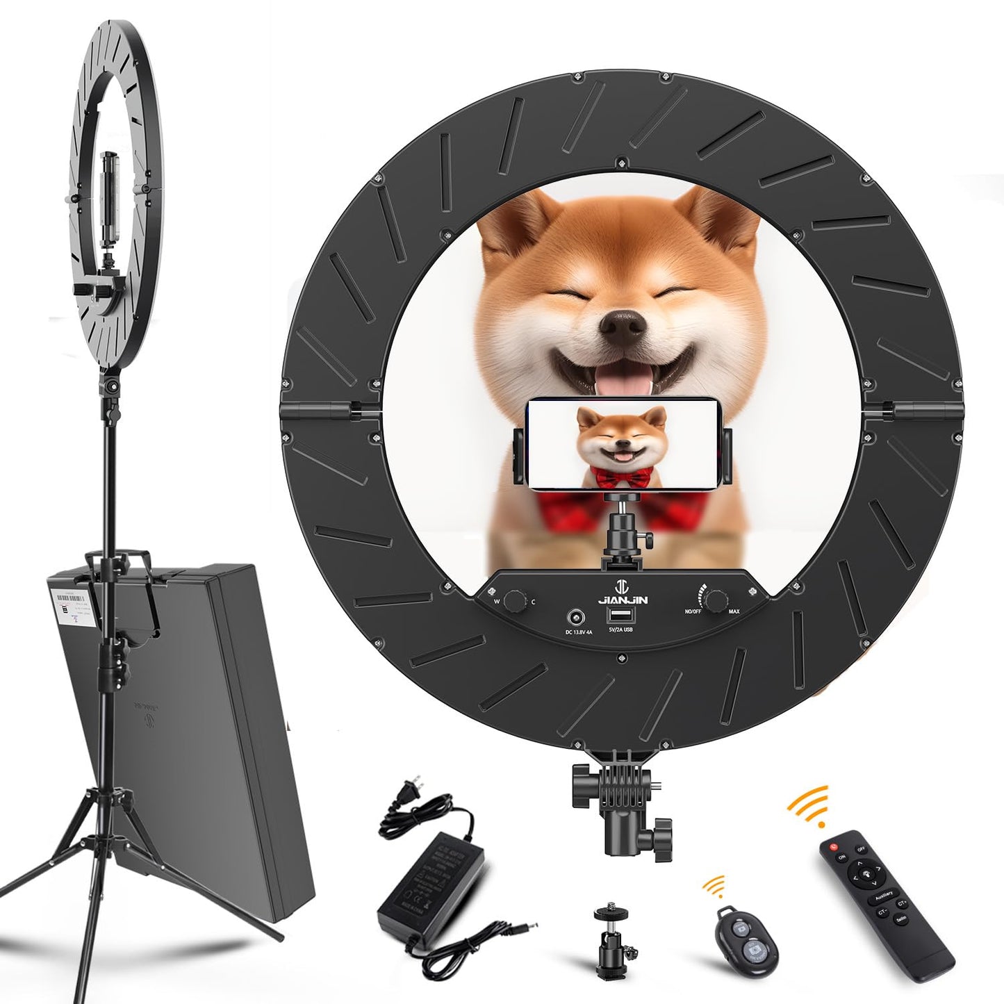 JJ JIANJIN Ring Light 18 INCH Kit,55W6700k Dimmable LED Light, Tripod Stand, Remote Controller,Box for Camera,Smartphone,YouTube,TikTok,Self-Portrait