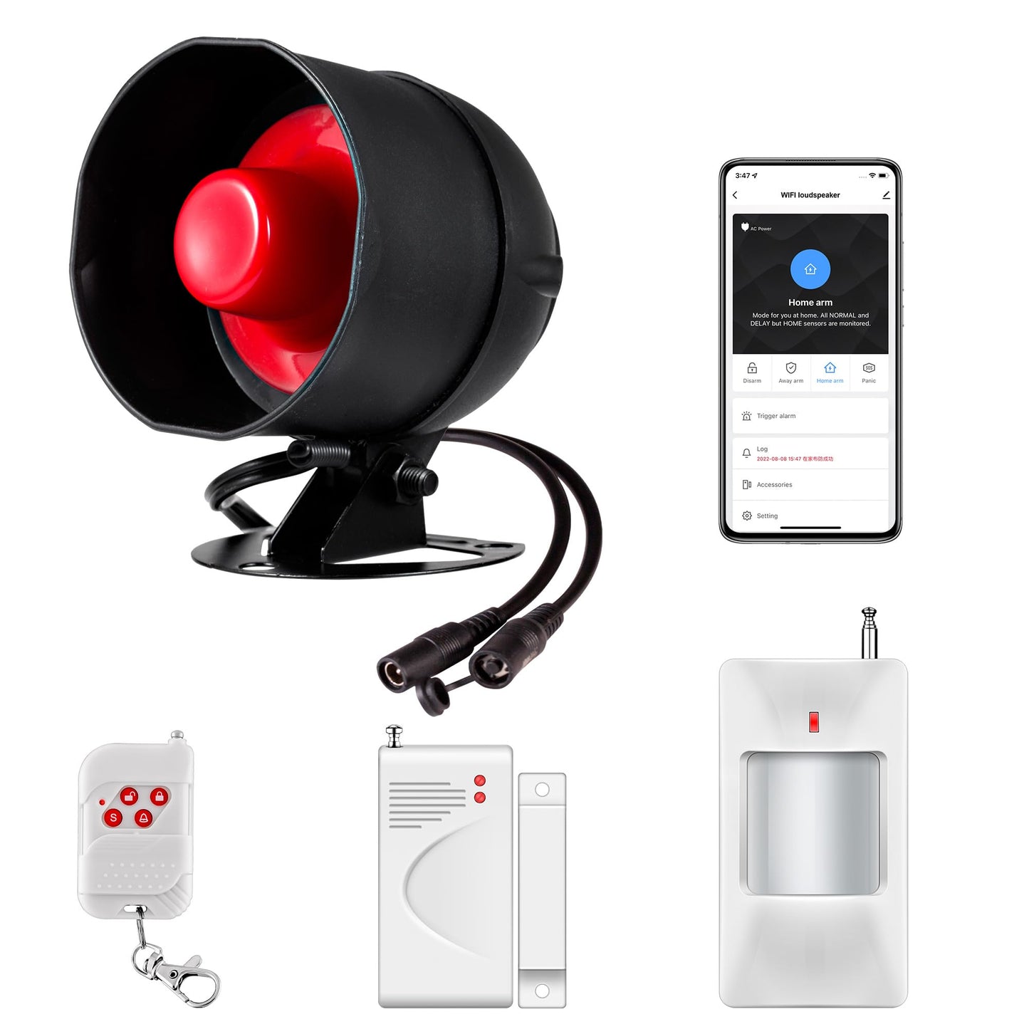 WiFi Alarm Home Security System, Wireless Alarm System with Loud 120dB Window Door Alarms Sensor, Remote Control WiFi Siren for Shed Garage