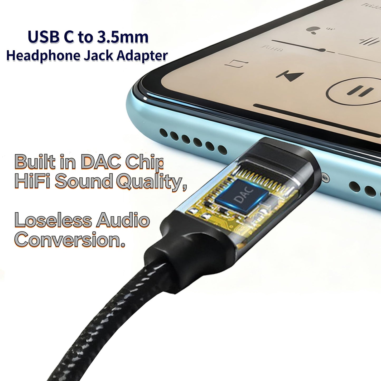 USB-C to 3.5mm Headphone Jack Adapter,Type-C to Aux Audio Female Adapter